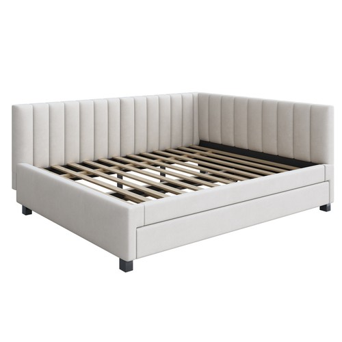 Polsterbett Tagesbett Schlafsofa Doppelbett 140x200 mit 90x200 Ausziehbett Beige - Bild 7 von 8