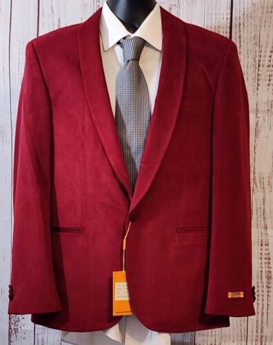 Steven Land Modern Man Red Velvet Mens 36R Lucas Style Smoking Tuxedo Jacket NWT - Picture 1 of 11