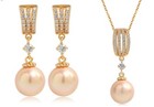 Rosegold Zirkonia Perle Hochzeit Anhänger Halskette Ohrringe Set Bräute PE