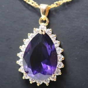6-Ct-Pear-Purple-Amethyst-Necklace-Women-Jewelry-14K-Yellow-Gold-Plated