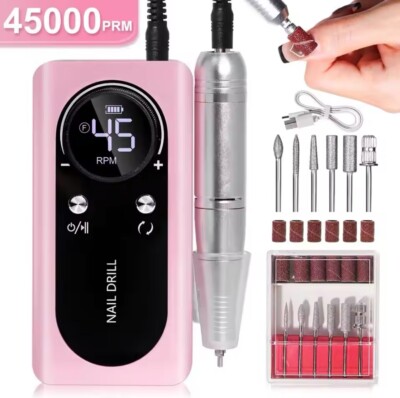 45000 U/min Profi Elektrische Nagelfeile Bohrmaschine USB Tragbar Maniküre Pediküre UK