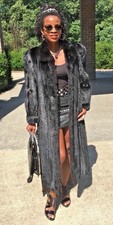 Designer G. Fox Furriers Full Length Black Brown Mink Fur Coat Jacket S-m 4-10
