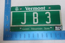 Vermont VT License Plate Tag 1996 96 Initials Letters JB3 JB 3 Three J B 3