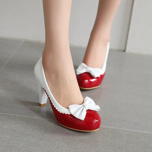 Zapatos de salón con moño Cosplay tamaño grande tacones bloque drag queen disfraz LGBTQ dama 35-48 - Imagen 17 de 67