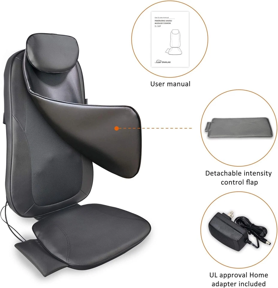 Masajeador de espalda con calor, almohadilla para silla de masaje Shiatsu para dolor de espalda, amasadora enrollable Foto 2 de 4