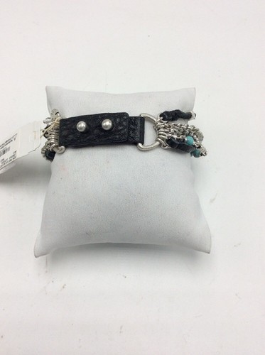 $39 lucky brand silver tone leather beaded chain bracelet uk 208 - Picture 2 of 5