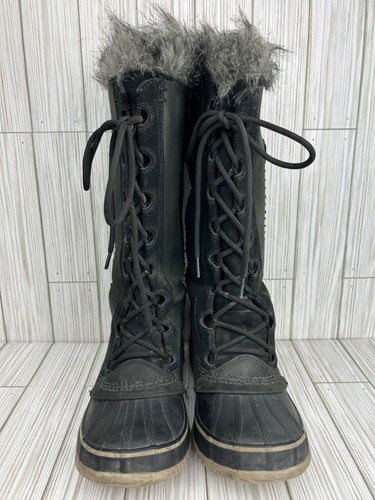 Sorel Joan of Arctic Black Leather Suede Rubber Boots Waterproof Fur Lined Sz 6 - Picture 3 of 9