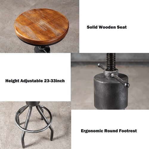 Set of 2 Industrial Bar Stool-Vintage Counter Dining Chair - Picture 3 of 4