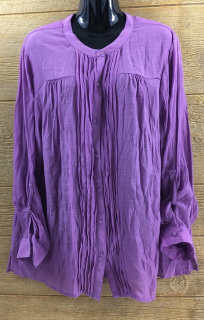 Cato Womens Blouse Size 18/20W Shirt Top Purple Crinkle Button Up Roll Tab | eBay