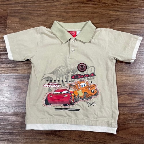 Disney Pixar Cars Lightning McQueen Racing Mater Boys Gray Polo Shirt Size 5