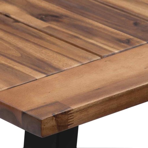 Industrial Style Dining Table U-Shaped Metal Legs Acacia Wood Tabletop Furniture - Picture 6 of 6