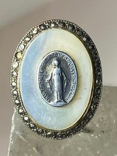 Madonna ring Mother of Pearl  marcasites Art Deco sterling silver women girls