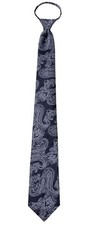 Boy's 14 Inch Black Paisley Pattern Pretied Zipper Necktie