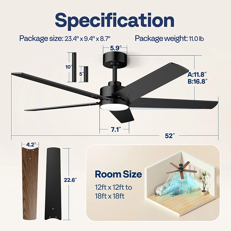 52'' Flush Mount LED Ceiling Fan with Light & Remote 6+1 Speeds, 3CCT, Dimmable - Image 2 of 4
