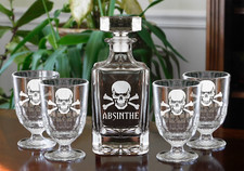 Skull Etched Absinthe Decanter & Glass Set