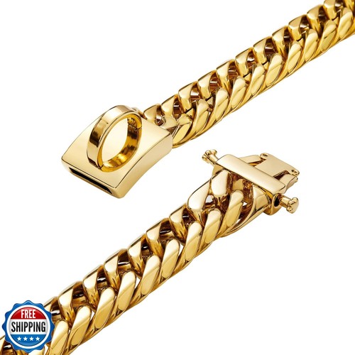 BAOBOTE Gold Chain Dog Collar with Secure Snap Buckle,19MM Cuban Link Dog Col - Picture 2 of 5