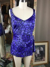 Vintage Maxine Of Hollywood Purple Floral Swim Suit Size 14 Pinup Rockabilly