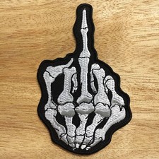 SKELETON MIDDLE FINGER PATCH BLACK WHITE
