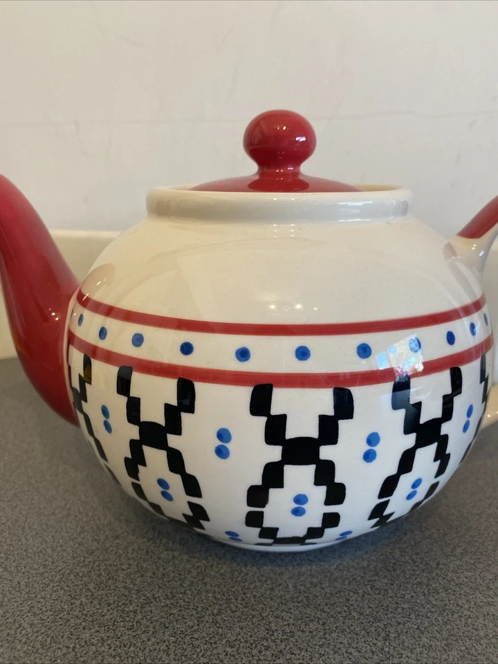 Whittard Of Chelsea Teacup Saucer Teapot Set Tea For Two Red Black White - Image 3 of 4