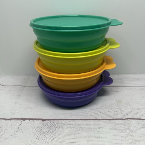 4 New Tupperware Impressions Cereal Bowls with Lids br 2415 Microwaveable