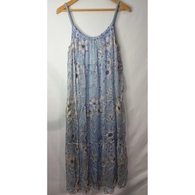 Elena Baldi Silk BLend Floral Tiered Maxi Dress Sz M Fairy Flowy Elegant Boho