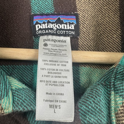 Patagonia Shirt Mens Large Brown Green Plaid Organic Cotton Long Sleeve Flannel - Picture 4 of 13