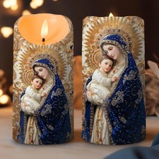 Virgin Mary & Baby Jesus LED Candle, Catholic...
