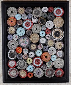 PAPER COILS 2  Vintage Framed Boho Circle Art 9 x 11 x 5/8 inches Karla Gerard