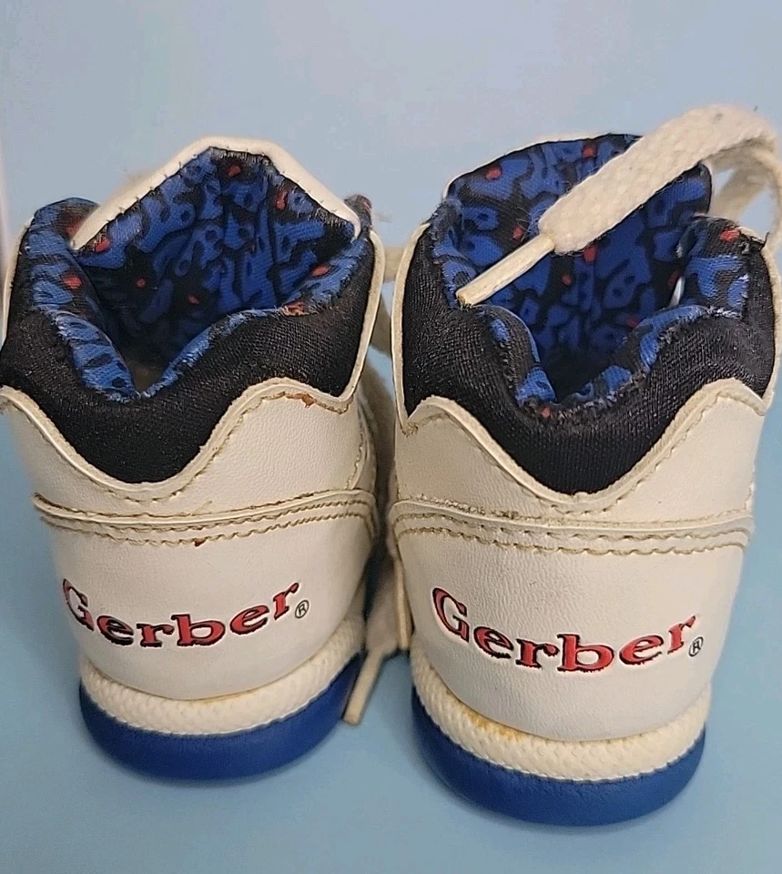 Tênis de caminhada vintage Gerber infantil bebê azul branco tamanho 2 - Imagem 4 de 4