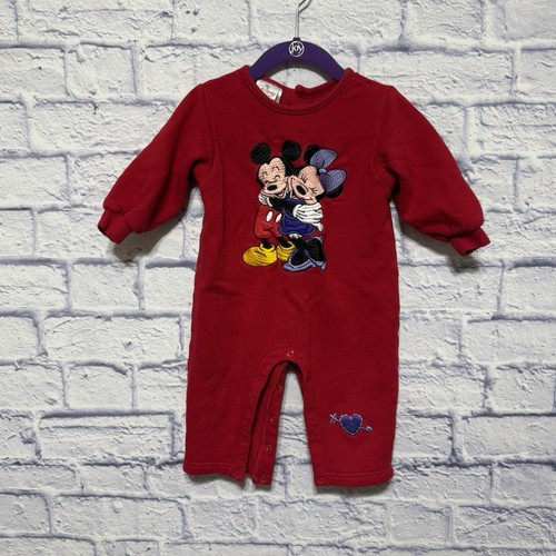 Vintage Disney Mickey & Minnie Mouse rot bestickt Outfit Strampler Größe 6/8 M - Bild 1 von 9