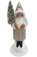 Schaller Paper Mache Candy Container - Santa Old Silver Sponge finish - 6"H x 2