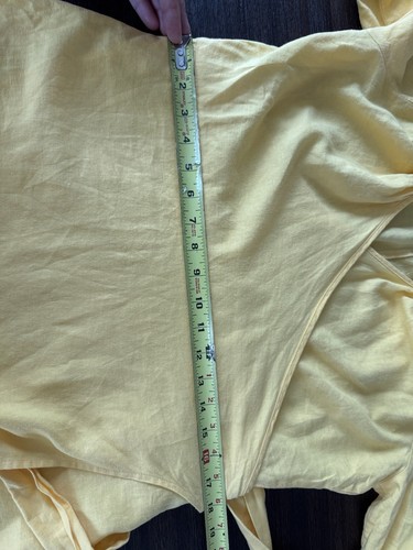 Banana Republic Linen Blend Wrap Dress Womens S Petite Poppy Yellow Puff Sleeve - Picture 10 of 10