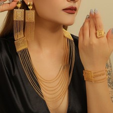 5pcs Fashion Ladies 18k Gold Plated Jewelry Set Tassel For Holiday Wear, Wedding