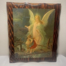 Imagen decoupage de alto brillo de colección ángel vigilando a los niños en el puente 10x12