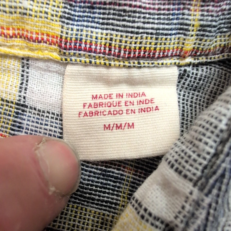 Chemise Levi's M Carreaux Jaune Gris Lin Coton Manches Courtes - Photo 4/4