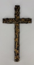 Ancien Crucifix Bronze Art Nouveau Lierre Doré Vers 1900 Croix