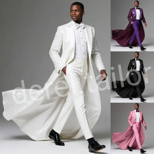 Luxury Men Suit Beads Long Train Jacket Sequins Overcoat for Banquet Wedding