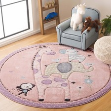 SAFAVIEH Carousel Kids 4ft Round Blush Pink Animal Design Area Rug