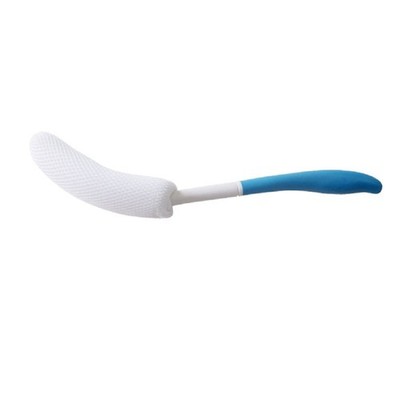 Body Back Bath Brush, Curve Long Handle Mesh Bag Sponge, White, Blue