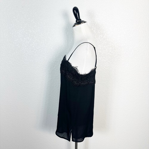 Cami NYC Women’s Y2K Eyelash Lace Trim 100% Silk Chiffon Black Camisole Tank M - Picture 4 of 10