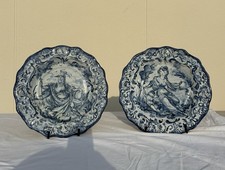 Coppia Piatti Albisola IAMA Ø 30cm - Antico Savona Istoriato Blu Bianco - Ligure