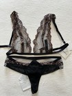 La Perla Paisley Collection 36B M Triangle Bra Panty Set Black