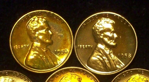 1956 & 1958 PROOF LINCOLN WHEAT CENTS - TONED/DAMAGED - SEEPICS!