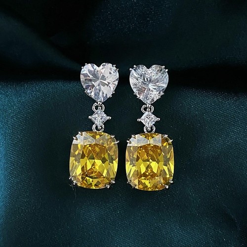 Silver Plated Silver Crushed Ice Cut Yellow Sapphire Drop Earrings