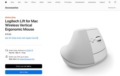 Logitech Lift Wireless Vertical Mouse for Mac - Used