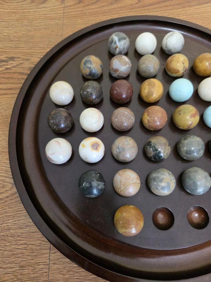 Vintage The Bombay Company Wood Solitaire Game Large Heavy Marbles 13.5” Board - Image 3 of 4