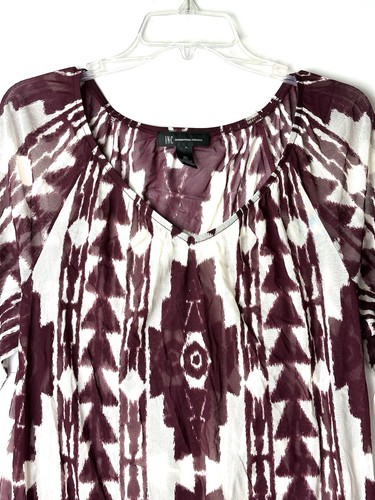 INC Woman’s Size XL Burgundy White Aztec Sheer Top Tunic Boho Western - Picture 3 of 9
