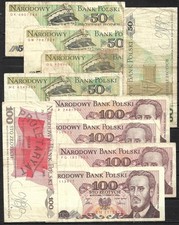 POLAND 1988 used banknotes 50-100 Zty 5 x each as shown on scan