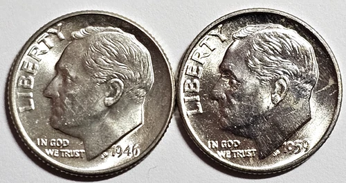 1946 1959D BU Silver Roosevelt Dimes (2 coins) Free Shipping