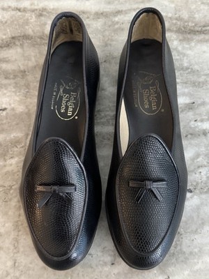 BELGIAN SHOES TRAVELETTE LOAFER BLACK LIZARD EMBOSSED CALF 